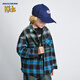Skechers children's clothing boys' shirt winter style plaid top for middle and large children, lake blue 130