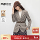 Shandubila sheep wool tailored suit for women winter flat lapel shoulder pad small suit belt slim herringbone business jacket