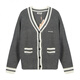 MIU Miu Miujia knitted cardigan women's V-neck long-sleeved jacket autumn and winter new age-reducing college style outer wear trendy gray M