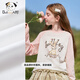 CHANZUIGOU children's clothing girls' gentle bunny print long-sleeved T-shirt 2026 spring new style round neck top for women white 140 cm