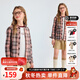 Hush Puppies children's clothing for children and older children 2025 autumn new casual comfortable soft classic college plaid long-sleeved shirt light pink 160 cm