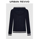 UR2026 Spring New Women's Urban Contrast Color Stripe Embroidery Hooded Knitted Cardigan UYU960044 Navy Blue XS