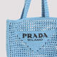 PRADA women's shoulder bag for daily carrying, lightweight storage, breathable design, brand logo, viscose fiber hollow weaving, blue, one size fits all