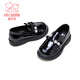 Fuluo Mi Girls Leather Shoes Spring Sweet and Fashionable Campus Loafers Little Girls One-Piece Soft Sole Shoes Shadow Black 32