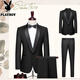 Playboy (PLAYBOY) wedding suit groom wedding suit men's slim formal tuxedo dress black top + trousers XL recommended 125-140 Jin Jin equals 0.5 kg