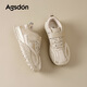 Augushiden thick-soled moral training shoes for women spring new retro versatile stitching tall and thin convenient Velcro casual sports shoes P161060 apricot 35