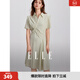 ELLE French design true two-piece suit dress for women 2024 summer new style pleated temperament right shoulder skirt light green M