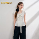 MONZO international high-end brand 2025 summer new pleated tops niche large bow fashion temperament short-sleeved shirt lotus root pink S