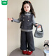Log Cabin Girls' Velvet Suit Autumn and Winter 2026 New Style Fashionable Baby Girl Big Good-looking Sweater Winter Clothing Three-piece Set Purple Suit Vest + Pants 90 cm