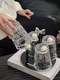 Yusenyi Bow Rotating Glass Cup Holder Water Cup Set Home High Temperature Resistant 2023 New Light Luxury Transparent Juice Cup 6 Cups with Rotating Cup Holder Cream Silver