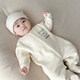 Xinnan baby warm velvet jumpsuit for spring, autumn and winter, warm velvet outdoor clothing for boys and girls, baby indoor rompers, beige bear warm velvet edged jumpsuit 66cm