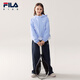 FILA children's jacket 2026 spring new style girls' medium and large children's sports loose hooded top bright light blue-LB 130