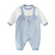DAVE&BELLA Newborn Pure Cotton Romper 2026 Spring New Antibacterial and Anti-mite Baby Boy Jumpsuit Newborn Baby Pajamas Blue and White Stripes Ready Stock 80cm (Recommended Height 73-80cm)