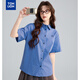 TonLion 2026 Summer Women's Plaid Short-Sleeved Shirt Star Ocean Blue S