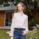 Sancai 2026 Spring New Cut Jacquard Loose Shirt Small Shirt Fungi Lace Stand Collar Shirt M