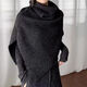 Dark gray high collar knitted scarf women's French winter layered slit pullover shawl cloak thick dark gray