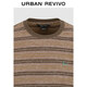 UR2026 Spring New Men's Casual Retro Contrast Color Striped Round Neck Long Sleeve T-Shirt UML460016 Light Red Brown Stripe S