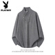 Playboy (PLAYBOY) American diagonal zipper sweatshirt men's spring and autumn velvet design long-sleeved T-shirt heavyweight thickened warm inner top dark gray M