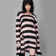 Yuan Lexen mid-length punk dark versatile European and American ripped autumn and summer sweater for women couple striped loose niche sweater new dark gray one size