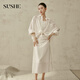 SUSHE soft layered French resort style glossy acetate micro-transparent shirt/slip dress set Moonlight Sands-Shirt L