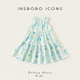 INSBOBO Children's Clothing Girls Dress 2026 Summer New Girls Printed Skirt Children's Tank Top Summer Dress Blue Green 110