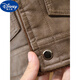 Disney (Disney) 2-15 year old boys leather jacket 2024 new winter plus velvet children's clothing boy thickened baby fur integrated khaki 90cm