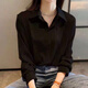 Playboy (PLAYBOY) chiffon shirt for women early autumn 2026 slim fashion design niche top loose layered white shirt base shirt official flagship black long sleeves hidden buttons to prevent exposure hidden buttons encryption 6688# L recommended 90-100Jin Jin equals 0.5 kg
