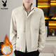 Playboy (PLAYBOY) Jacket Men's Velvet Thickened Jacket Men's Autumn and Winter Workwear Casual High-End Warm Cotton Clothes Beige Velvet XL Recommended 120-135Jin Jin equals 0.5 kg