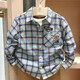G.duck children's clothing 25 spring new style boys' long-sleeved shirt cotton brushed plaid medium and large children's casual blue 1 140 cm