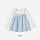 YEEHOO shopping mall same style children's T-shirt girls long-sleeved top spring and summer new versatile fake two-piece round neck top blue and white 80 cm