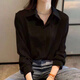 Playboy (PLAYBOY) chiffon shirt for women early autumn 2026 slim fashion design niche top loose layered white shirt base shirt official flagship black long sleeves hidden buttons to prevent exposure hidden buttons encryption 6688# L recommended 90-100Jin Jin equals 0.5 kg
