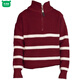 Wooden house parent-child clothing for a family of three and four, striped half-zip autumn, winter and Spring Festival mother-daughter clothing, mother-child knitted sweater, New Year sweater, burgundy sweater 140 children's clothing
