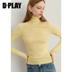 DPLAY 2025 Autumn New Yellow Knitted Sweater Women's Seamless One-piece 100 Wool Top Slim Fit Bottoming Shirt Cream Yellow S