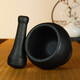 ZNMW natural black gold stone mortar stone pounding garlic mortar mashing medicine jar mashing grinding powder retro stone stone pound body stone grinding black gold stone mortar (high foot) outer diameter 16cm