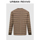 UR2026 Spring New Men's Casual Retro Contrast Color Striped Round Neck Long Sleeve T-Shirt UML460016 Light Red Brown Stripe S