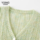 Yixiangliying green hollow knitted cardigan women's short 2026 spring new mohair wool floral yarn top light green S