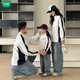 Wooden house parent-child wear American sweatshirt spring and autumn style family of three high-end casual wear stand-up collar stitching polo shirt family wear loose version American polo sweatshirt 165 S size