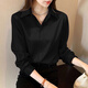 Playboy (PLAYBOY) chiffon shirt for women early autumn 2026 slim fashion design niche top loose layered white shirt base shirt official flagship black long sleeves hidden buttons to prevent exposure hidden buttons encryption 6688# L recommended 90-100Jin Jin equals 0.5 kg