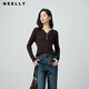 NEELLY shopping mall's same style spring new fashion slim slim sweater women's casual commuting top brown M