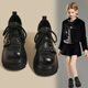 SHULION Girls' Leather Shoes 2026 Spring New Medium and Large Children's Non-Slip Soft Sole Girls Campus Princess Shoes British Style Loafers Black 38 Shoe Inner Length 24.0 cm (One Size Larger)