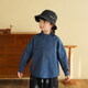 Yantaijia children's clothing children's pure cotton long-sleeved shirt 2026 spring baby irregular blue shirt boy's top blue 80
