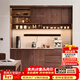 Youthful and trendy wall-to-wall sideboard integrated wall cabinet Black walnut living room wall-mounted multi-functional water bar cabinet Solid wood sideboard 240* (lower cabinet 50 upper cabinet 30)*236~240cm