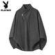Playboy (PLAYBOY) American diagonal zipper sweatshirt men's spring and autumn velvet design long-sleeved T-shirt heavyweight thickened warm inner top dark gray M