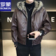 ROMON fur one-piece jacket men's winter trendy hooded new velvet thickened loose mountain carving leather jacket men's black XL
