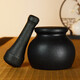 ZNMW natural black gold stone mortar stone pounding garlic mortar mashing medicine jar mashing grinding powder retro stone stone pound body stone grinding black gold stone mortar (high foot) outer diameter 16cm