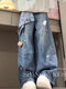 Girls' Super Nice Velvet Pants Star Wide Leg Jeans 2025 New Children's Autumn Outerwear Integrated Velvet Winter Clothes Velvet Version Jeans 170 cm