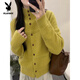 Playboy (PLAYBOY) button turtleneck sweater for women in spring, autumn and winter, new style, can be worn outside and inside, unique and super good-looking, thick knitted cardigan for women, orange S, recommended 70--95Jin Jin is equal to 0.5 kg