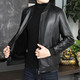 Baseball collar leather jacket men's autumn and winter stand-up collar jacket Korean style slim casual middle-aged and elderly youth flight jacket pu motorcycle suit black spring and autumn thin L 52 (100-120Jin Jin equals 0.5 kg)