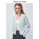 VEGA CHANG sea salt ice crystal wool short sweater for women 2026 new spring three-quarter Korean long-sleeved clear sky blue free suspender one size
