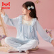 MiiOW children's pajamas girls pure cotton long-sleeved spring, autumn and winter palace-style big children's and girls' home wear suits with chest pads 44300# ice blue 170 size 12 (recommended height 115-125CM. Weight 50Jin Jin is equal to about 0.5 kg